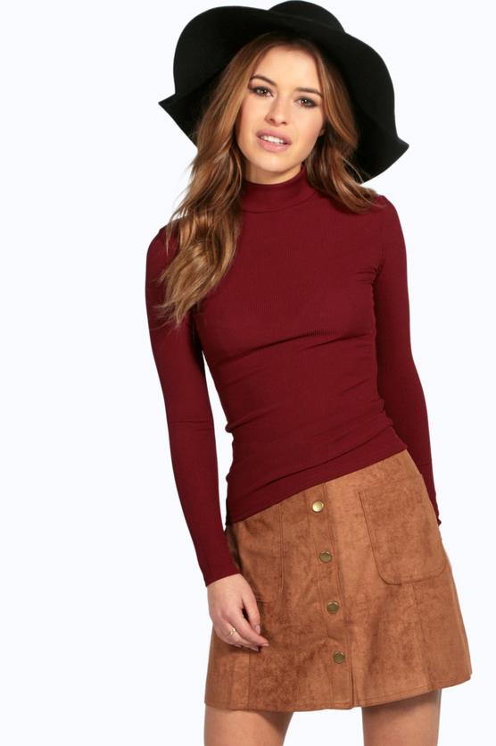 Petite Tanya Long Sleeve Rib Turtle Neck Top